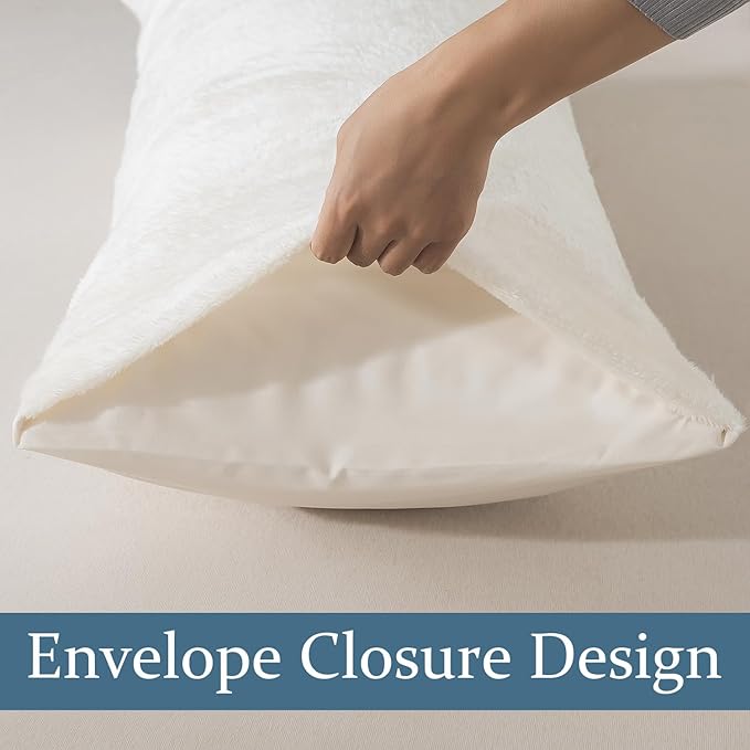 Whatsbedding Sherpa Body Pillow Cover, Ultra Soft Faux Fur Body Pillowcase, Luxury Shaggy Plush Long Pillowcase, Envelope Closure - Beige (20x54 inch)