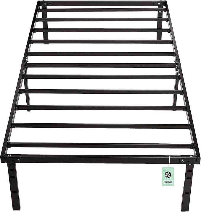 Amazon Basics Sturdy Heavy-Duty Non-Slip Platform Bed Frame, Steel Slat Support, Noise Free, Easy Assembly, 14 Inch Storage Height, Twin Size, Black