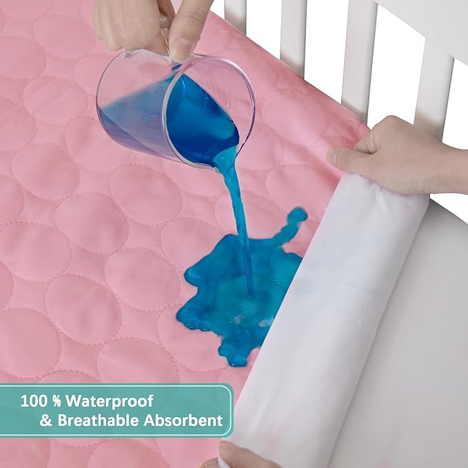 Biloban Crib Mattress Protector Pad Waterproof, Toddler Waterproof Crib Mattress Cover, Machine Washable & Dryer Fit Baby Toddler Bed Mattress Protector (Standard Size 52” x 28”), Pink