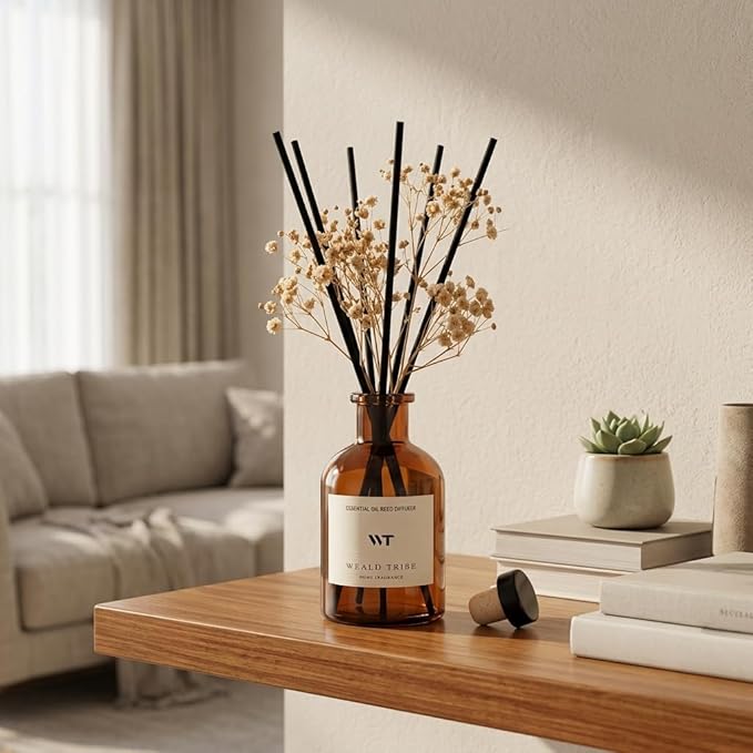 WEALD TRIBE Reed Diffuser Set for Bathroom Air Fresheners, Oil Diffuser Sticks | Fresh Linen Scent 4.0 fl oz Home Fragrance with Sticks Defusers | House Bedroom Office Shelf Decor