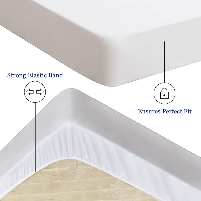 Sufdari Mattress Protector,Waterproof Mattress Cover Queen,18" Deep Pocket Mattress Protector,Fitted Sheet Style with Elastic Rubber Band,Washable and Easy Care-White,Queen