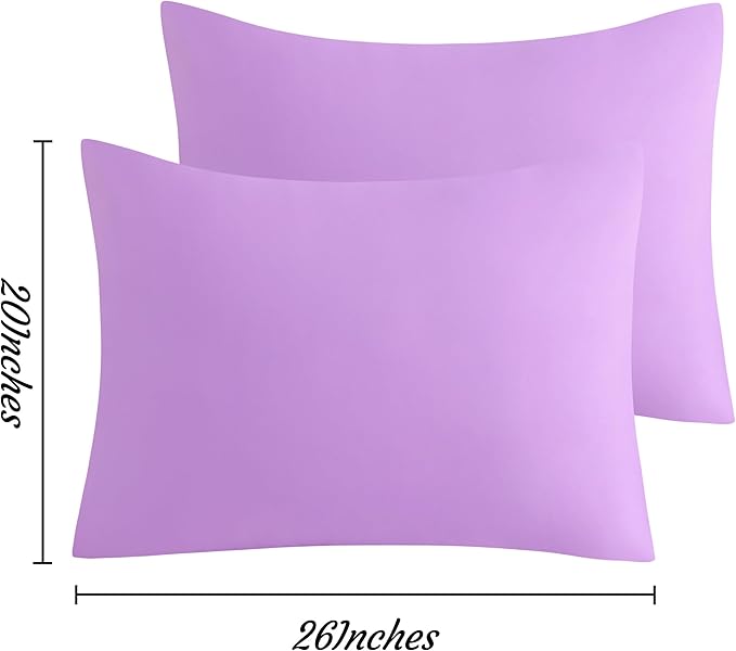 NTBAY Standard Pillow Cases Set of 2, 2 Pack Brushed Microfiber 20x26 Pillow Cases, Soft, Wrinkle, Fade, Stain Resistant Light Purple Pillow Cases with Envelope Closure, 20x26 Inches, Light Purple