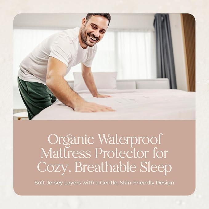 Organic Waterproof Mattress Protector King Size - 100% Waterproof Mattress Pad with Quiet & Breathable Triple Layer Protection - Fairtrade & GOTS Certified Durable Machine Washable Design (King)