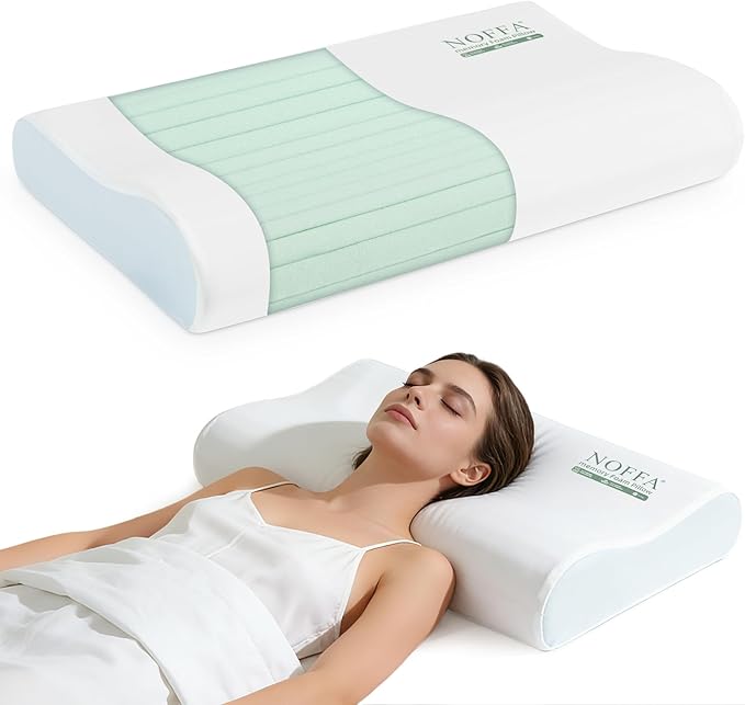 Cervical Neck Pillow for Neck Pain Relief, Neck Support Pillows, Contour Memory Foam Pillow, Orthopedic Pillow for Side Back Stomach Sleeper, Cooling Removable Pillowcase, Medium Soft