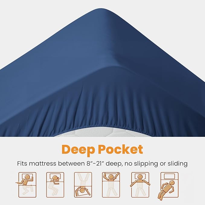 MATBEBY California King Mattress Pad - Cooling Breathable Mattress Topper, Quilted Fitted Mattress Protector, Pillow Top Mattress Cover with 8-21" Deep Pocket, Machine Washable, Navy Blue, Cal King