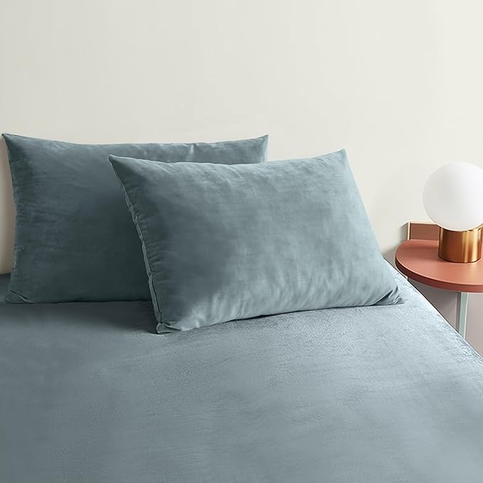 StangH Nursery Stone Blue Velvet Pillowcase Bed Pillow Cover for Hair and Skin, Queen Size 20 x 30 inches Set of 2, Luxury Warm Pillow Cover with Hidden Zipper