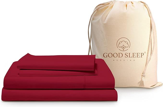 Good Sleep Bedding 100% Egyptian Cotton King Size Sheets Set, 4 Piece Silky Sateen Weave King Bed Sheets, Ultra-Soft & Durable Hotel Luxury, 16" King Size Sheets Deep Pocket Set - Burgundy