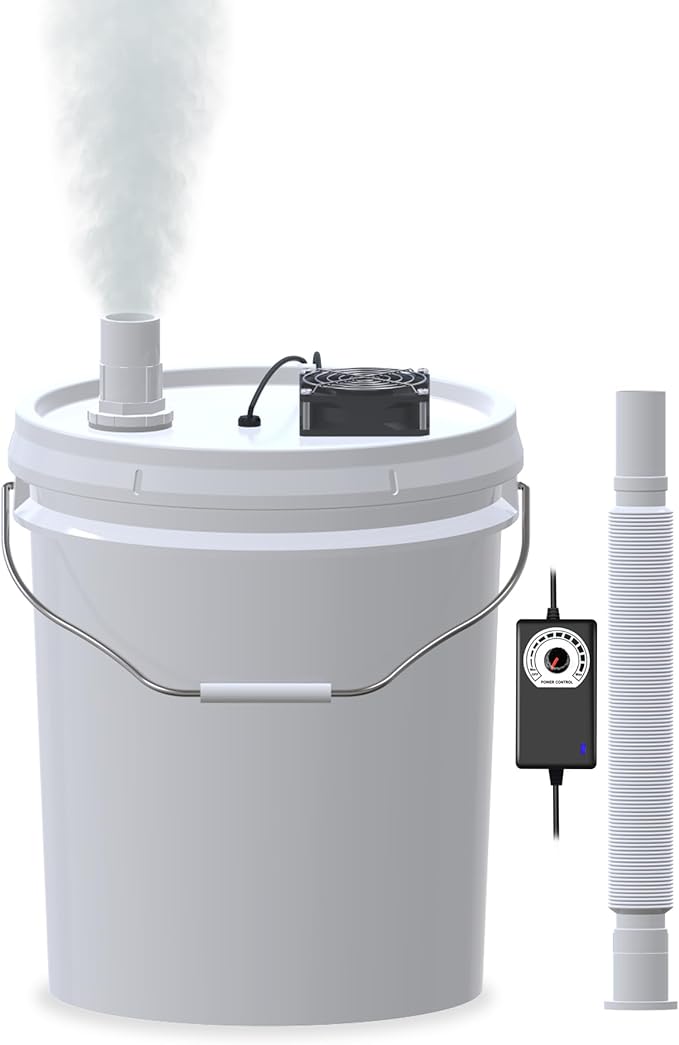19L Large Capacity DIY Humidifier Kit - for Plants, Mushrooms, Grow Tents, Terrarium | Turns a 5 Gallon Bucket into Cool Mist Humidifier, Extendable Hose, High Output, Long Runtime (1 Fogger Kit)