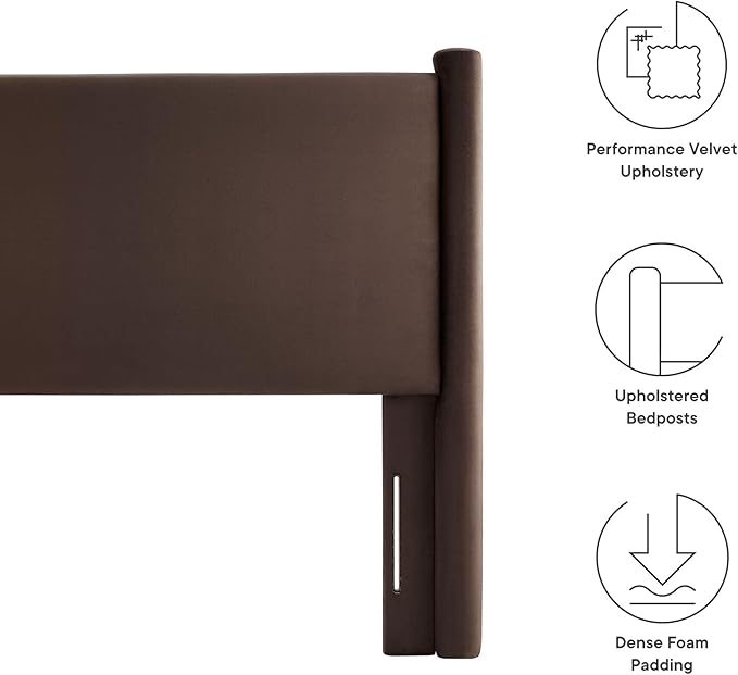 Modway Rael Full Upholstered Headboard with Pillars in Chocolate Brown – Velvet Headboard – Stain-Resistant Performance Velvet Headboard for Full Size Beds