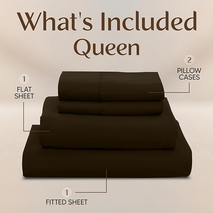 Utopia Bedding Queen Size Sheet Set – 4 Piece Bed Sheets, Soft and Breathable Microfiber, Includes 1 Fitted Sheet, 1 Flat Sheet and 2 Pillowcases – Oeko Tex (Brown)