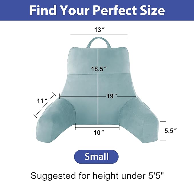 IPYNBAP Back Pillow for Bed Sitting up, Reading Pillow for Sitting in Bed Adult, Back Support Pillow, Memory Foam Sit up Lounge Backrest Pillow with Arms for TV, Couch, Chair, Dorm, 18 Inch, Lake Blue