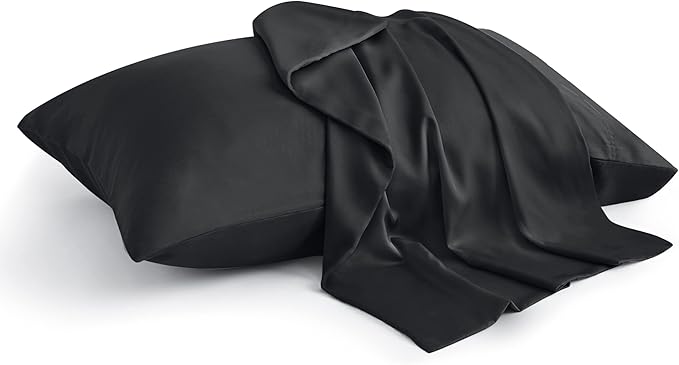BEDELITE Pillow Cases Queen Size Set of 2, Rayon Derived from Bamboo, Cooling Pillow Cases for Hot Sleepers & Night Sweats, Breathable and Silky Soft Envelope Pillowcases(Black, 20"x30")