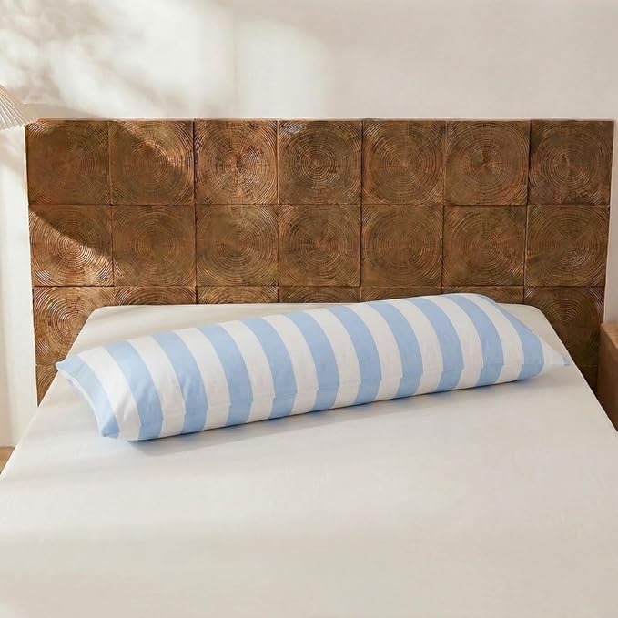 Merryword Body Pillow Cover 20x54inches, 100% Cotton Pillow Case, Blue and White Striped Pillowcase, Luxury Linen Like Pillowcase, Soft Breathable Wide Stripes Long Pillowcase, 1-Piece