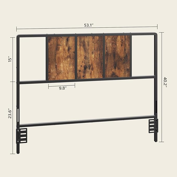 MAHANCRIS Full Size Headboard Only, Metal Headboard with Adapters, Minimalist Industrial Style for Full Size Beds, Rustic Brown and Black