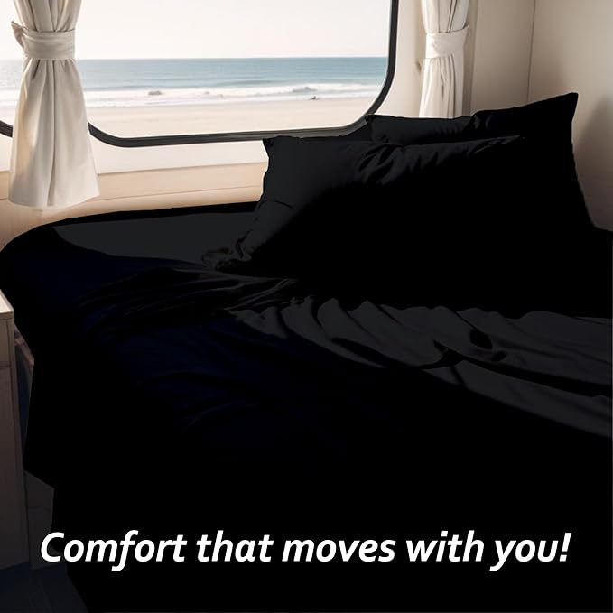RV Camper King RV Camper Sheet Set (72x80) – 100% Egyptian Cotton, Soft & Cooling, 16” Deep Pocket Fitted Sheet, Luxury Hotel Quality Bedding for RVs, Campers & Motorhomes (Black)