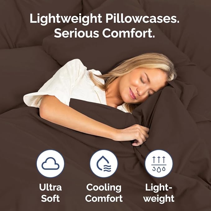 Standard Pillow Cases Set of 4 - Ultra Soft Hotel Quality Pillowcase Covers - Comfy Cozy Bedding for Women, Men, Kids & Teens - Machine Washable Pillow Protectors - 4 Piece Set - Standard Size Brown