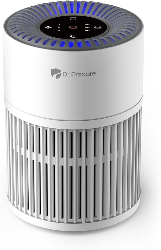 Dr.Prepare Air Purifiers for Bedroom - Covers Up to 1075 ft² - H13 HEPA Washable Filter with 15 dB Sleep Mode & Night Light, 360°Air Inlet, 3 Timer - Quiet Air Cleaner For Pets, Home, Office,Baby Room