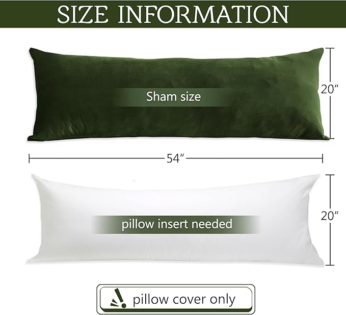 StangH Moss Green Body Pillowcover Christmas Velvet Pillowcase for Bed Couch, Super Soft Pillow Cover with Hidden Zipper for Pregancy/Back Neck Pain, 20 x 54-inch, 1 Piece