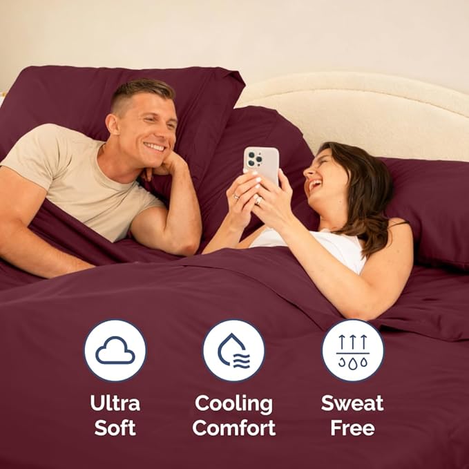 Flex Top Split Head King 4 Piece Sheet Set - Soft, Breathable & Cooling Bed Sheets Set - Hotel Luxury Bedding for Women & Men with Deep Pockets - Wrinkle Free & Fade Resistant - Oeko-Tex - Burgundy
