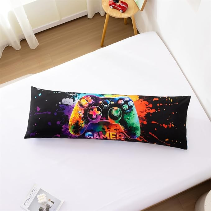 NTBED Tie Dye Gaming Body Pillow Cover Game Console Microfiber Gamer Bedding Pillowcase with Envelope Closure for Boys Kids Adults(20"x54",Multi)