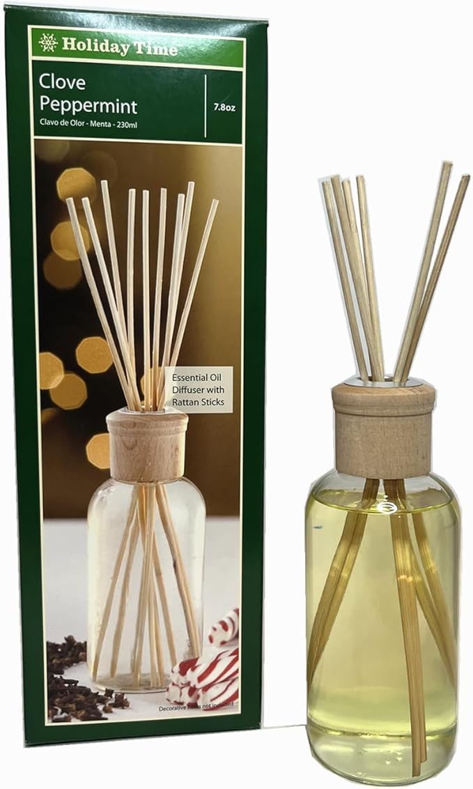 Hosley Reed Diffuser Set, 7.7 oz Clove Peppermint Scented Diffuser with Sticks Home Fragrance Reed Diffuser for Bathroom Shelf Decor for Weddings, Spa, Reiki, Meditation