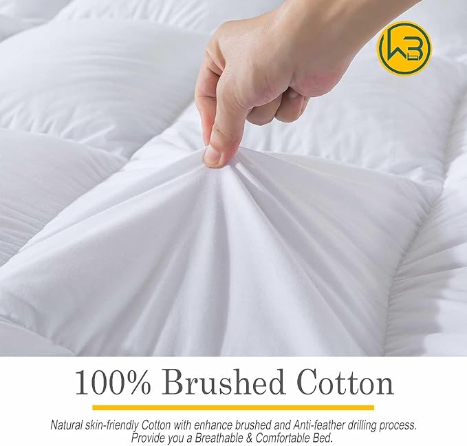 WhatsBedding 5 Inch Feather Bed Mattress Topper,Duck Feather Memory Foam Mattress Topper, Thickened Topper Layer, Queen, 60x80 inches