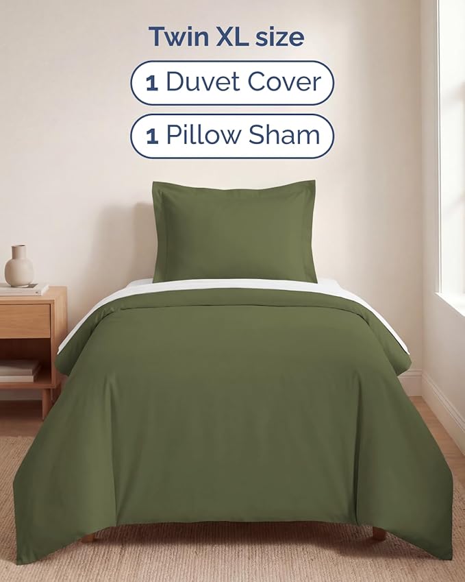 Duvet Cover Twin/Twin XL Size Set - Extra Soft Twin/Twin XL Duvet Cover 68" x 90" with 1 Pillow Sham - Hotel Luxury, Easy Care, Fade Free w/ Zipper Closures & Ties - Comfy & Breathable (Sage Green)