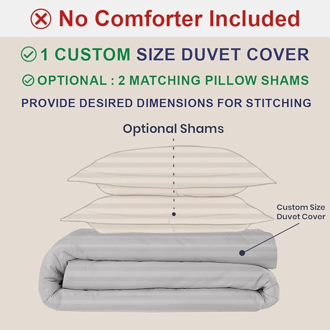 Kotton Culture Custom Duvet Cover-100% Egyptian Cotton 600 Thread Count Soft Premium Breathable Customizable Comforter Cover(Desired Dimensions)- Zipper Closure & 7 Internal Ties-Striped Silver