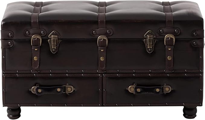 Vintage Storage Bench Upholstered Mid-Century Faux Leather Storage Ottoman Bed Bench Storage Chest for Hallway, Entryway, Bedroom, Dark Brown