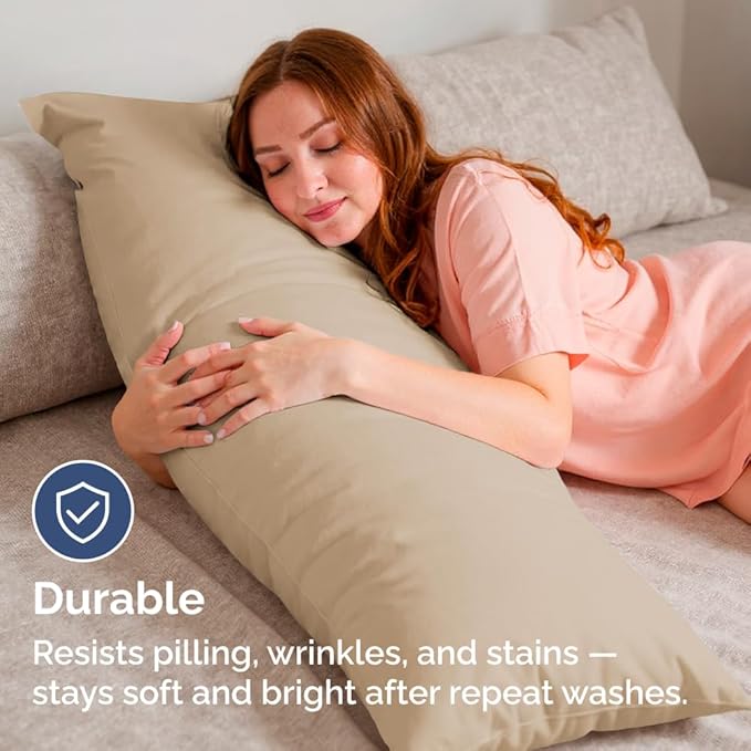 Body Pillowcases Set of 4-20x54 Long Body Pillow Case - Soft Body Pillow Cover for Sleeping & Side Sleepers - Comfy, Cozy Breathable & Fade Free - Machine Washable w/Envelope Enclosure - (Cream)