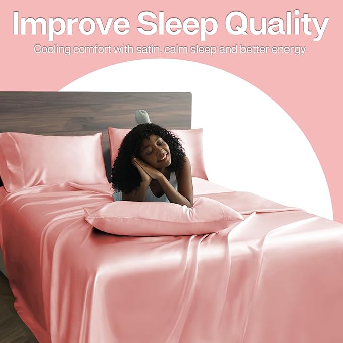 MR&HM Satin Pillowcase for Hair and Skin, Silk Satin Pillowcase 2 Pack, Standard Size Pillow Cases Set of 2, Silky Pillow Cover with Envelope Closure (20x26, Blush)