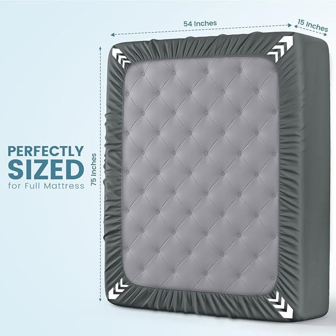 Full Size Mattress Protector Waterproof, Premium 200 GSM Terry Mattress Cover, Soft & Breathable Bed Cover, Fitted Sheet Style Stretchable Deep Pockets 15" by Utopia Bedding (Gray)