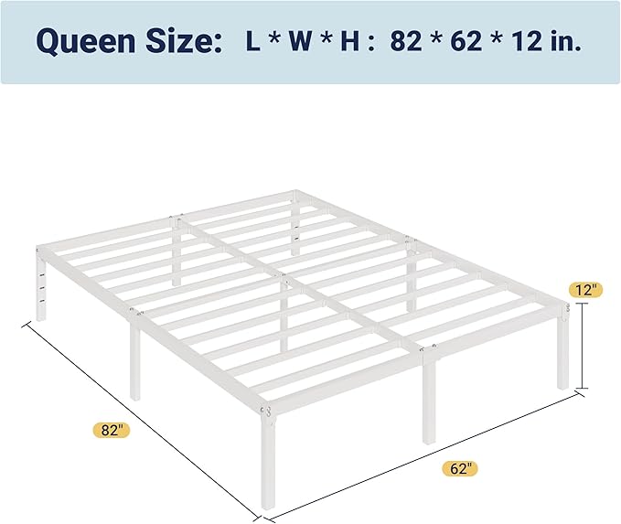 Allewie Queen Bed Frame, 12 Inch Metal Platform Beds with Storage Space, No Box Spring Required and Easy Assembly, White