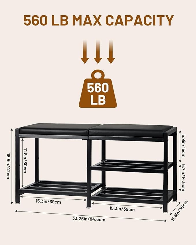 Bsketa Shoe Storage Bench with Seating,Ottoman with Storage Shoes Rack Benches for Entryway Iron Hallway Living Room Bathroom Space-Saving and Robust, Holds Up to 560 lb