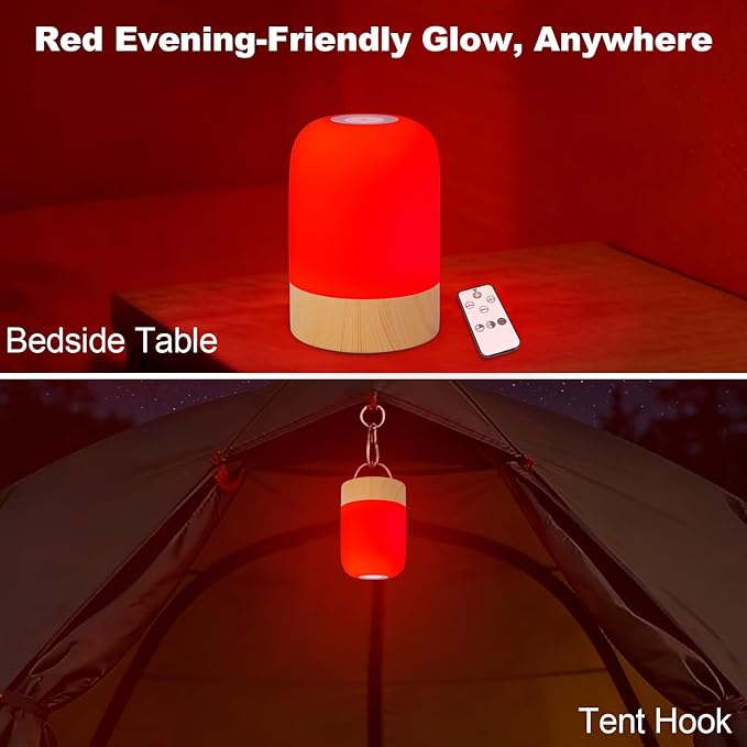 Aoife 670nm Red Light Night Light Bedside Lamp with 4 Color Modes 10 Brightness Levels Touch & Remote Control Timer Dimmable Ambient Lighting for Bedroom or Hanging Use