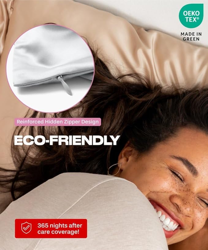 SUNDAYSILKS™ | Silk Pillow Cases 2 Pack | 22 Momme Mulberry Silk Pillowcase Set of 2 | All Sides 100% Pure Silk Slip Pillowcases Bliss for Couples, Zipper | Standard Queen, King Size [Silver Quartz]