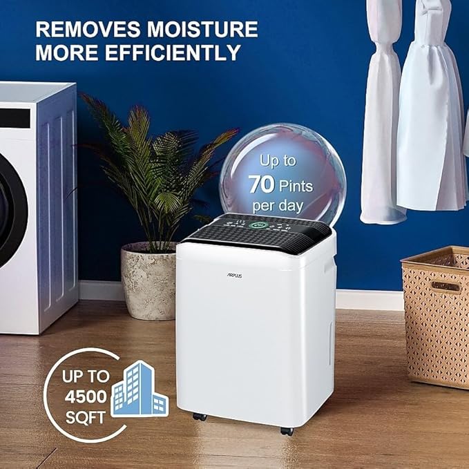 AIRPLUS 50 Pints Dehumidifiers for Home, 5500 Sq. Ft Dehumidifier for Basement with Drain Hose, Continuous Drainage, Intelligent Humidistat, Dehumidifier for bathroom, bedroom, Large Room