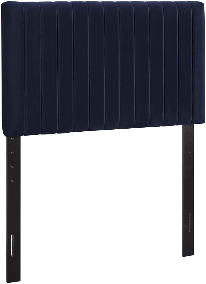 Modway Keira Channel Tufted Performance Velvet Upholstered Twin Headboard in Midnight Blue