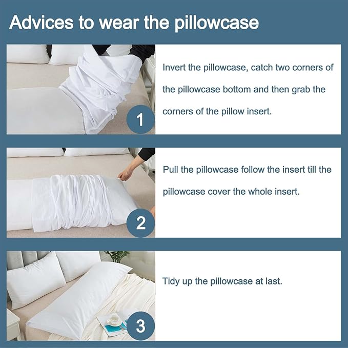 WhatsBedding Body Pillow Cover Cotton Fabric, Long Pillowcase Breathable & Skin-Friendly, Envelope Closure - White (20x54 inch)