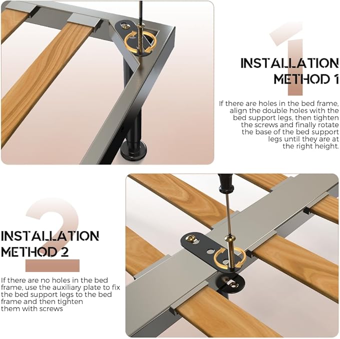 4Pcs Bed Frame Support Leg, Adjustable Height 5.8"-9", Extra Sturdy Steel Bed Frame Support Legs with Wider Rubber Base, More Stable/Quieter, Bed Slat Reinforcement Kit for King/Queen Bed