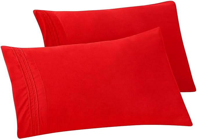 Elegant Comfort Solid Pillowcases 1500 Premium Hotel Quality Microfiber - Smooth Weave, Wrinkle and Stain Resistant, Easy Slip-On, 2-Piece Set, King Pillowcase, Red