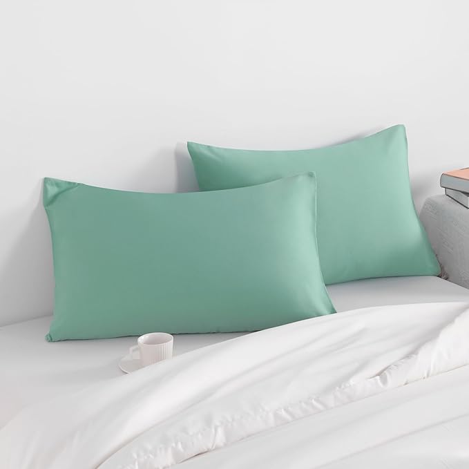 NTBAY Standard Pillow Cases Set of 2, 2 Pack Brushed Microfiber 20x26 Pillow Cases, Soft, Wrinkle, Fade, Stain Resistant Mint Green Pillow Cases with Envelope Closure, 20x26 Inches, Mint Green