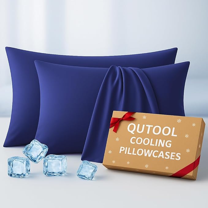 Premium Cooling Pillowcases Standard Size Set of 2 for Hot Sleeper&Night Sweats Beauty Sleep Reduce Wrinkles&Frizz Softer Than Silk PillowCover Oeko-TEX Certified RoyalBlue Breathable