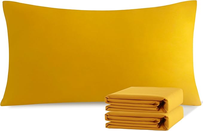 NTBAY King Pillowcase Set - 2 Pack Brushed Microfiber 20x40 Pillowcases - Soft, Wrinkle-Free, Fade-Resistant, Stain-Resistant, Ginger Yellow Pillowcases with Envelope Closure - 20x40 Inches