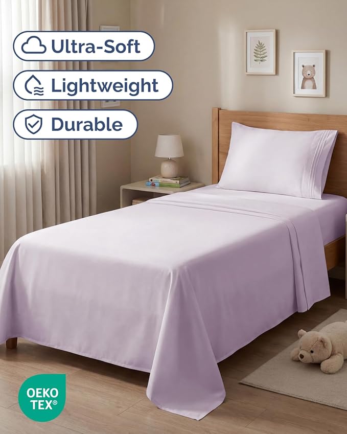 Twin Size 3 Piece Sheet Set - Comfy Breathable & Cooling Sheets - Hotel Luxury Bed Sheets for Women & Men - Deep Pockets, Easy-Fit, Soft & Wrinkle Free Sheets - Light Lavender Oeko-Tex Bed Sheet Set