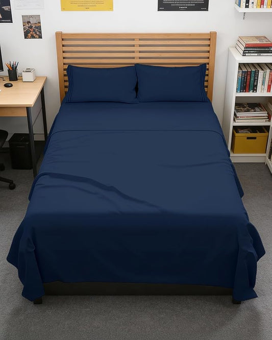 Full XL Bed Sheet - 4 Piece Full XL Bed Sheets Set - Ultra-Soft, Breathable & Cooling - Hotel Luxury Bedding for Women & Men with Deep Pockets - Wrinkle Free & Fade Resistant - Oeko-Tex - Navy Blue