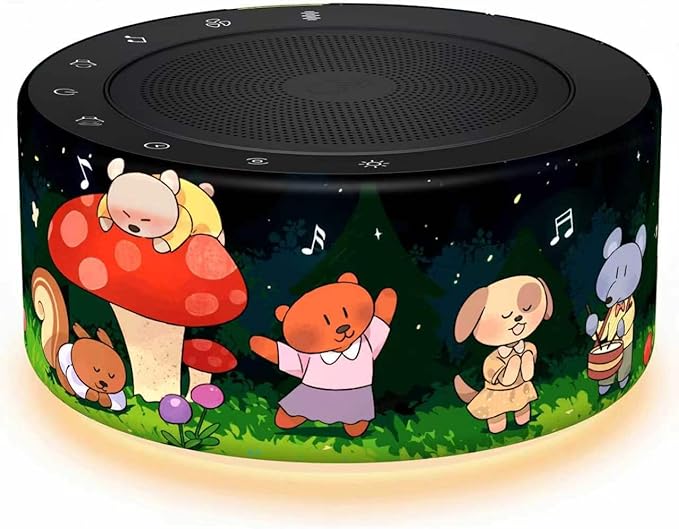 Kipcush White Noise Machine - Soft Non-Glare Nursery Lamp, 30 Soothing Sounds, 8 Color Lights, Max 8-Hour Timer for Baby & Adults (Forest Animals, Standard)