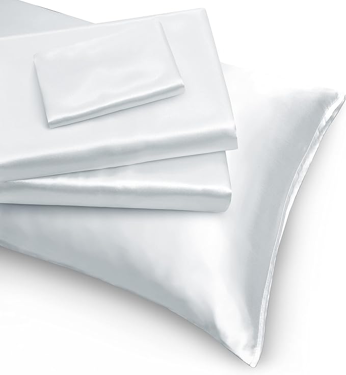Homiest 4pcs Extra Deep Pocket Satin Sheets King Size Bed Set, 18-24 Inch Deep Pocket Bed Sheets White Satin Sheet Set, Silky Satin Bedding Set Luxury Fitted Sheet Set Fits Ultra Deep Mattress