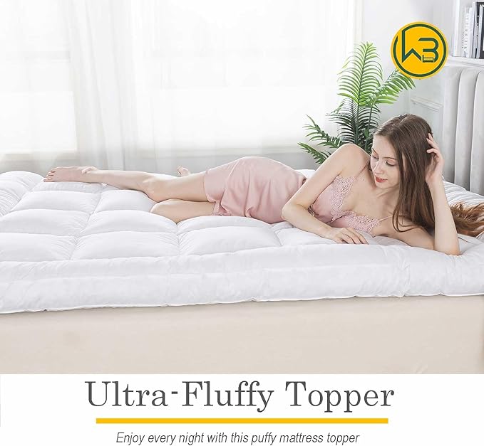 WhatsBedding 5 Inch Feather Bed Mattress Topper,Duck Feather Memory Foam Mattress Topper, Thickened Topper Layer, Queen, 60x80 inches
