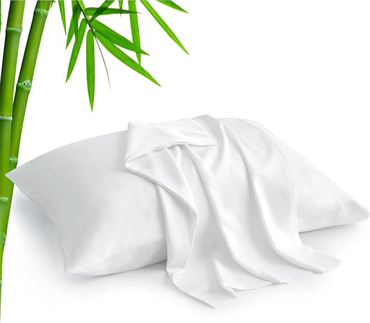 BEDELITE Standard Pillow Cases Set of 2, Rayon Derived from Bamboo, Cooling Pillow Cases for Hot Sleepers & Night Sweats, Breathable Silky Soft Envelope Pillowcases(White, 20"x26")